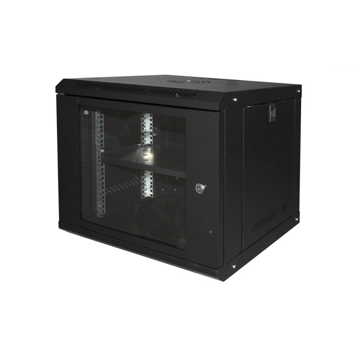 ARMADIO RACK 19' 9U LINK SERIE LIGHT COLORE NERO CON PORTA VETRO (AxPxL) MM 450X400X530 RIPIANO INCLUSO