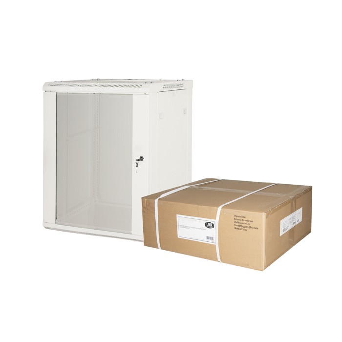 ARMADIO RACK 19' 12 UNITA' DA MURO (A) 635 x (L) 600 x (P) 450 GRIGIO DISASSEMBLATO PORTA VETRO