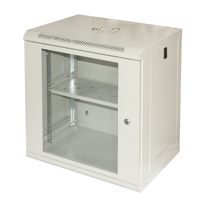 ARMADIO RACK 19' 12U LINK SERIE LIGHT COLORE GRIGIO CON PORTA VETRO (AxPxL) MM 600X400X530 RIPIANO INCLUSO