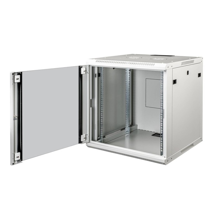 ARMADIO RACK 19' 12 UNITA' DA MURO PER RETI  MM (A)640 X (L)600 X (P) 450 MM COLORE GRIGIO PORTA VETRO