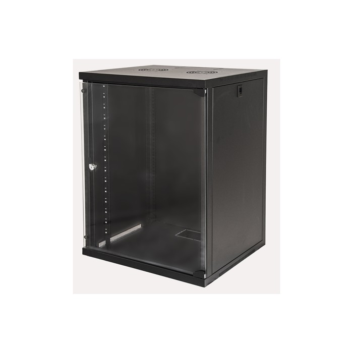 ARMADIO RACK 19' 15 UNITA' DA MURO PER RETI (A)750 X (L)540 X (P) 450 MM COLORE NERO PORTA VETRO