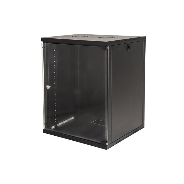 ARMADIO RACK 19' 18 UNITA' DA MURO (A)900 (L)600 X PROFONDITA' 600 MM. COLORE NERO PORTA VETRO