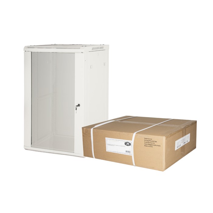 ARMADIO RACK 19' 18 UNITA' DA MURO (A) 905 x( L) 600 x (P) 450 GRIGIO DISASSEMBLATO PORTA VETRO