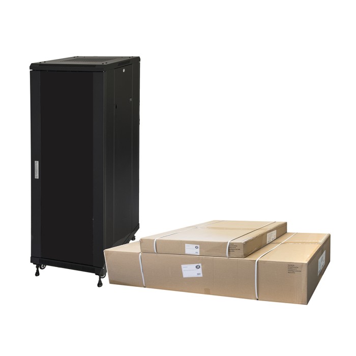 ARMADIO RACK 19' PER RETI 32U (A)1610, (L)600, (P)600 COLORE NERO DISASSEMBLATO PORTA VETRO