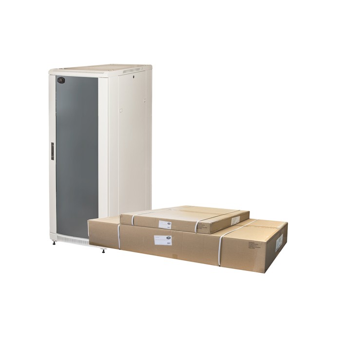 ARMADIO RACK 19' PER RETI 32U (A)1610, (L)600, (P)800 COLORE GRIGIO PORTA VETRO DISASSEMBLATO