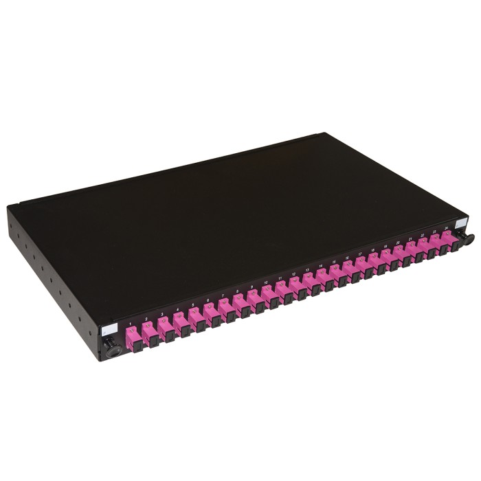 PANNELLO FIBRA OTTICA 19' CON 24 ADATTATORI SC SIMPLEX OM4 PROFONDITA' 250 MM COLORE NERO