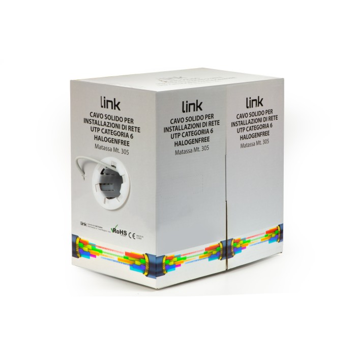 CAVO SOLIDO UTP PER RETI CATEGORIA 6 LSZH AWG24 IN RAME MATASSA MT 305 CLASSE CPR CCA