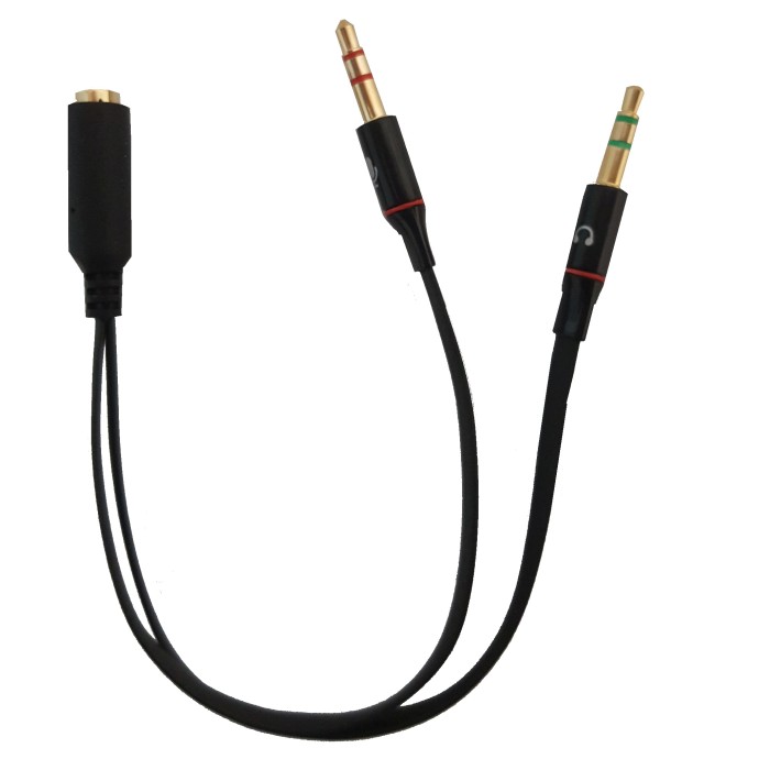 SDOPPIATORE AUDIO PER CUFFIE CON MICROFONO CON 1 CONNETTORE 3.5 SU SCHEDA AUDIO CON 2 CONNETTORI 3,5MM