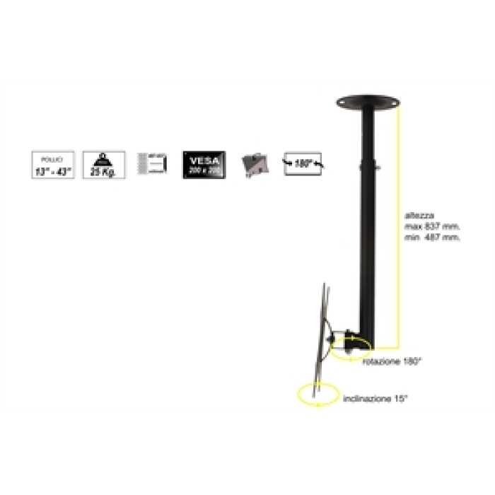 STAFFA ESTENSIBILE MONTAGGIO A SOFFITTO PER TV LED/LCD DA 13 A 43' FINO A 25KG E VESA 200X200