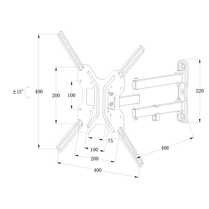 BRACCIO A MURO A 3 SNODI PER TV FINO A 25 KG, 50' FINO A VESA 400X400