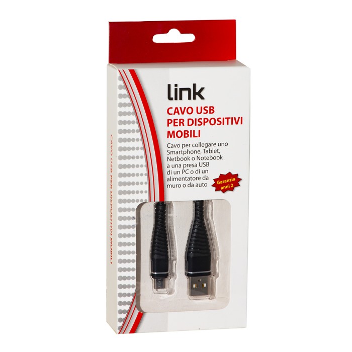 *CAVO MICRO USB MT 1,2 CAVO A SPIRALE COLORE NERO CON PROTEZIONE FLESSIBILE SUL CONNETTORE