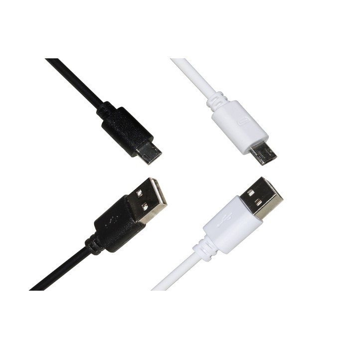 KIT 2 CAVI USB - MICRO USB CON CONNETTORI REVERSIBILI  MT 1 FINO A 2 AMPERE COLORI BIANCO, NERO