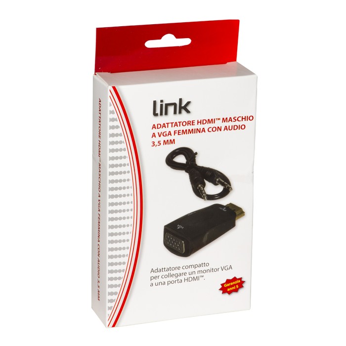 ADATTATORE HDMI MASCHIO A VGA FEMMINA CON AUDIO 3,5 MM