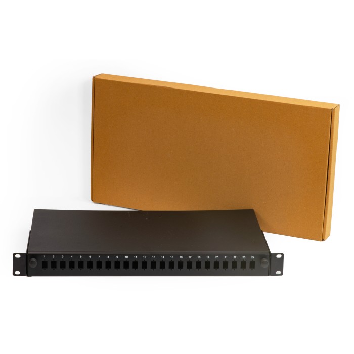 CASSETTO FIBRA OTTICA 24 PORTE PER ADATTATORI LC DUPLEX E SC SIMPLEX 1 UNITA' PER INSTALLAZIONE 19' NERO (VUOTO)