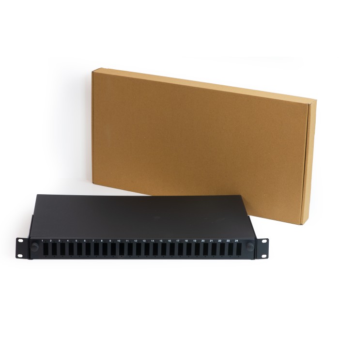 CASSETTO FIBRA OTTICA 24 PORTE PER ADATTATORI SC DUPLEX 1 UNITA' PER INSTALLAZIONE 19' NERO (VUOTO)