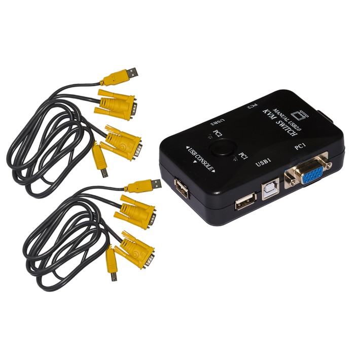 SWITCH KVM MANUALE PER 2 PC USB/VGA CON 1 MOUSE, 1 TASTIERA USB E 1 MONITOR VGA CON CAVI INCLUSI