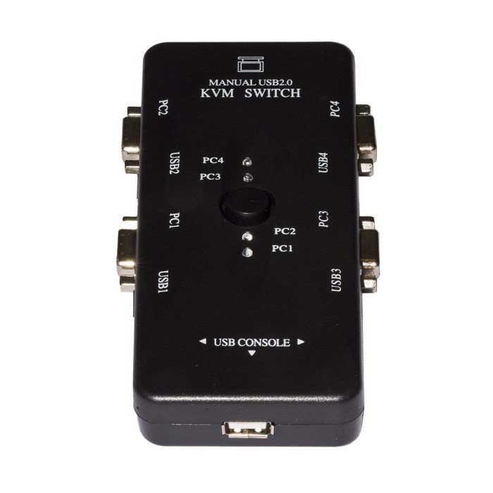 SWITCH KVM MANUALE PER 4 PC USB/VGA CON 1 MOUSE, 1 TASTIERA USB E 1 MONITOR VGA CON CAVI INCLUSI