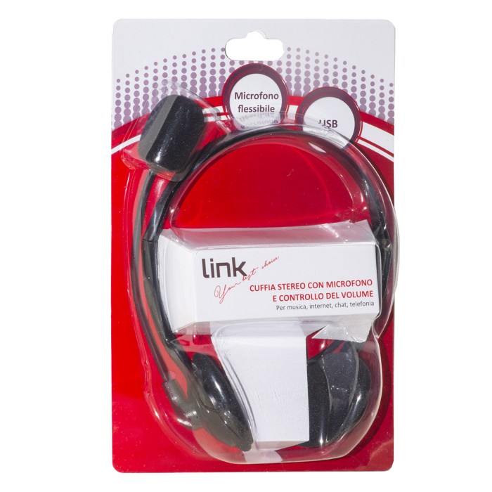 CUFFIA CON MICROFONO ORIENTABILE, CONNETTORE USB E CONTROLLO VOLUME