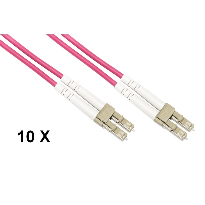 CONFEZIONE 10 CAVI FIBRA OTTICA LC A LC MULTIMODE DUPLEX OM4 GUAINA 2 MM 50/125 MT.2