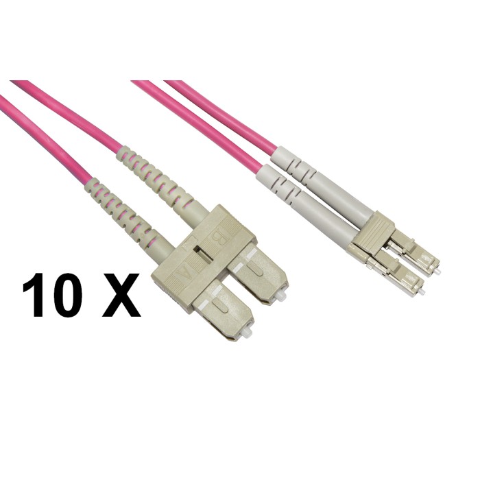 CONFEZIONE 10 CAVI FIBRA OTTICA LC A SC MULTIMODE DUPLEX OM4 GUAINA 2 MM 50/125 MT.5