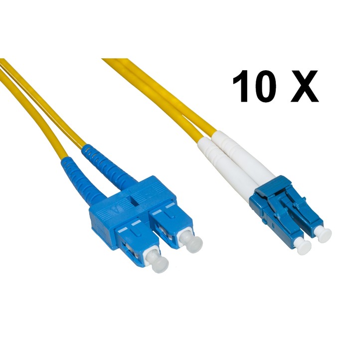 CONFEZIONE 10 CAVI FIBRA OTTICA LC A SC SINGLEMODE DUPLEX OS2 GUAINA 2 MM 9/125 MT.1