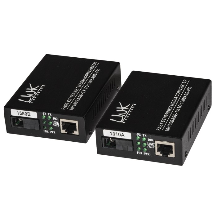 COPPIA MEDIA CONVERTER 10/100BASE-T A 100BASE-FX SINGLEMODE WDM SINGOLA FIBRA BIDIREZIONALE 1310/1550NM