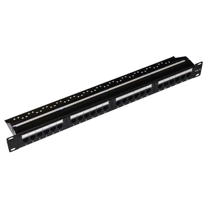 PANNELLO PATCH 19' NON SCHERMATO UTP 24 PORTE 8 POLI RJ45 PER RETI CATEGORIA 6 NERO