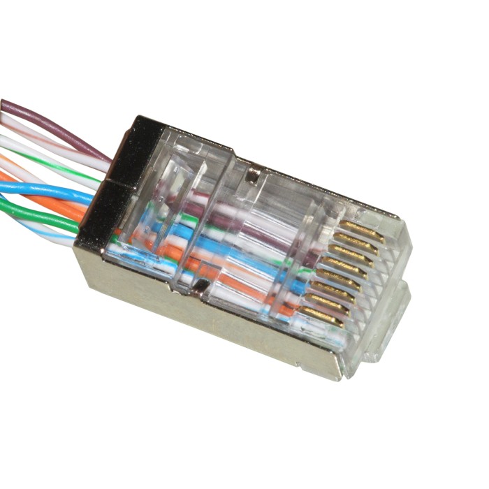CONFEZIONE 100 CONNETTORI 8 POLI CAT 5E SCHERMATO RJ45 CON INSERTO PER CAVO FLESSIBILE