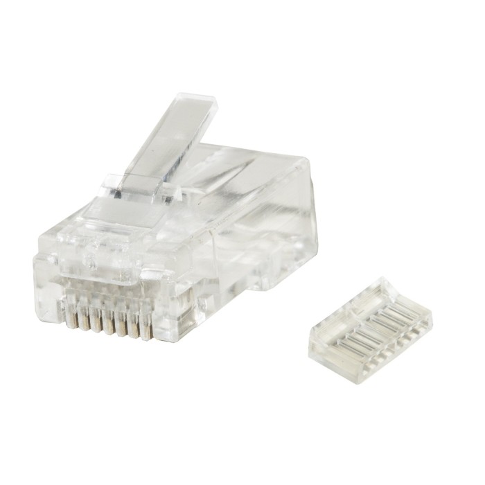 Confezione 10 plug RJ45 8/8 per cavo rete Cat.6A 23AWG solido/flessibile con inseritori