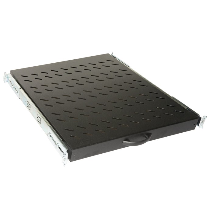 RIPIANO UNIVERSALE PER ARMADIO RACK 19' ESTRAIBILE SU BINARI TELESCOPICI 1 UNITA' NERO 370 MM.