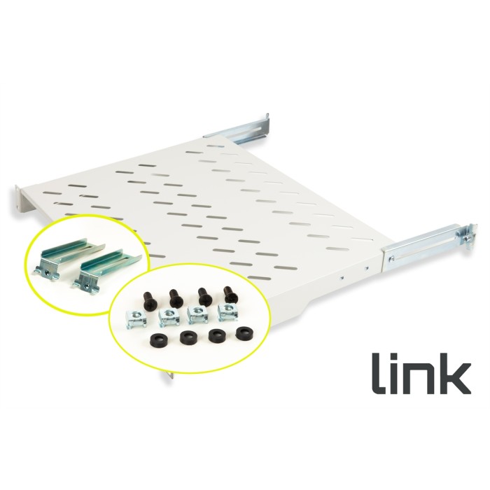 RIPIANO UNIVERSALE PER ARMADIO RACK 19' ALLUNGABILE 570 MM CON 4 AGGANCI GRIGIO