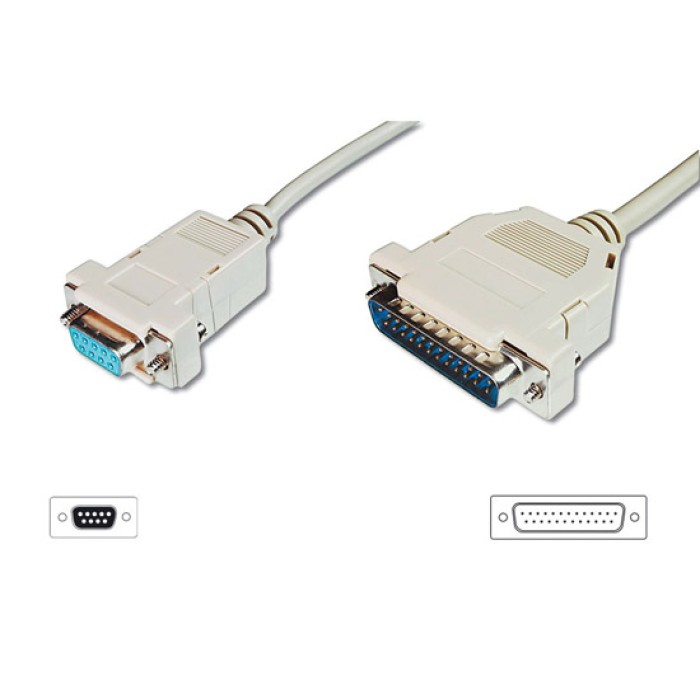 CAVO SERIALE RS232 NULL MODEM (INCROCIATO) CONNETTORI 9 POLI FEMMINA 25 MASCHIO MT 3