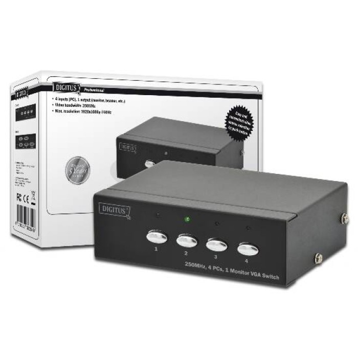 SWITCH SELETTORE VIDEO VGA 15 POLI FEMMINA 4 PC 1 MONITOR