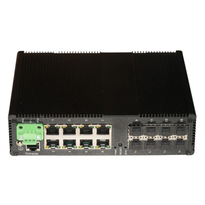 SWITCH INDUSTRIALE 8 PORTE SFP + 8 PORTE RJ45 POE GIGABIT LAYER 2