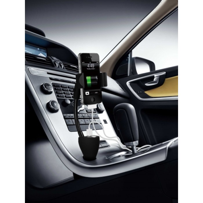 SUPPORTO SMARTPHONE PER ACCENDISIGARI AUTO CON CARICABATTERIA E 2 PRESE USB 2A