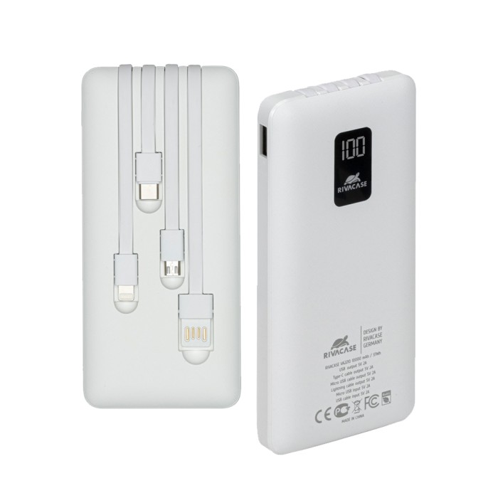 Battery Bank 10.000 mAh per smartphone e Tablet con 4 cavi di connessione integrati