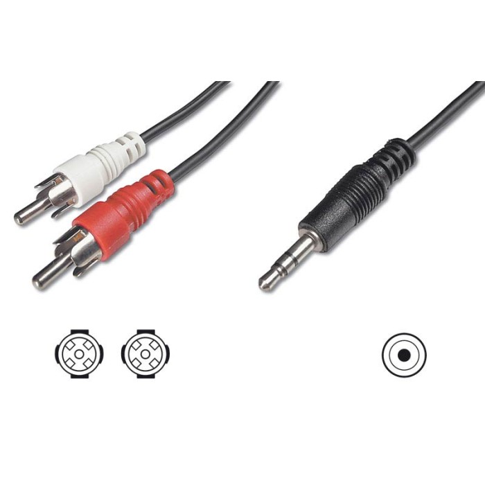 CAVO STEREO PER COLLEGAMENTO CASSE/PC - 1 CONNETTORE 3.5 MM./ 2 CONNETTORI CINCH (RCA) MASCHIO MT.10