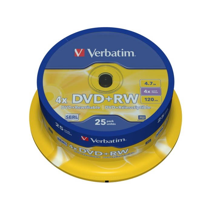 VERBATIM 43489 DVD+RW SERL 4.7GB 4X MATT SILVER SURFACE (25 PACK)