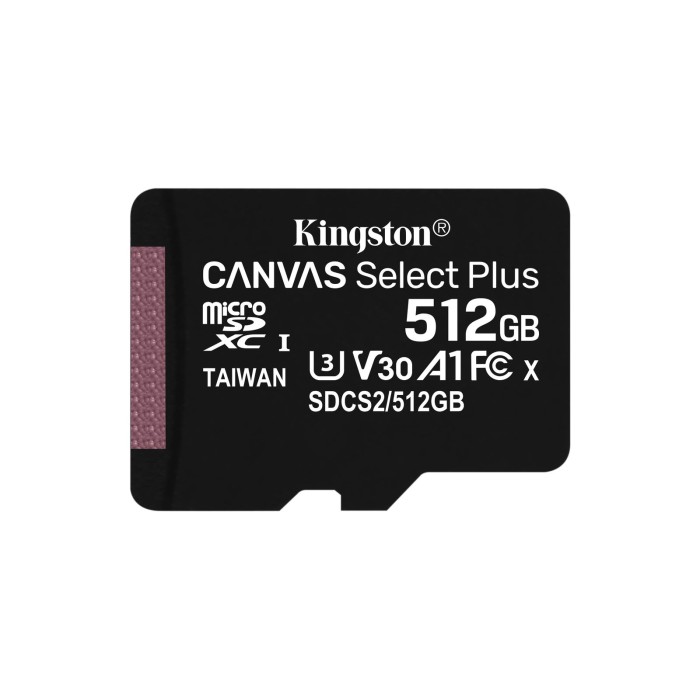 KINGSTON SDCS2/512GB 512GB MICSDXC CANVAS SELECT PLUS 100R A1 C10+ ADP
