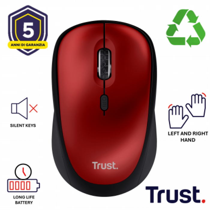 TRUST 24550 YVI+ WIRELESS MOUSE ECO RED