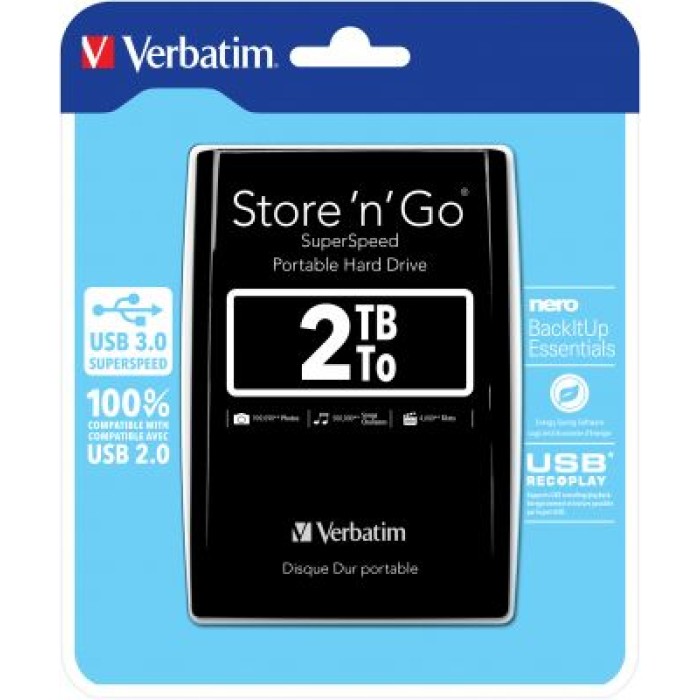 VERBATIM 53177 VERBATIM 2TB USB 3.0 BLACK HARD DRIVE 2.5