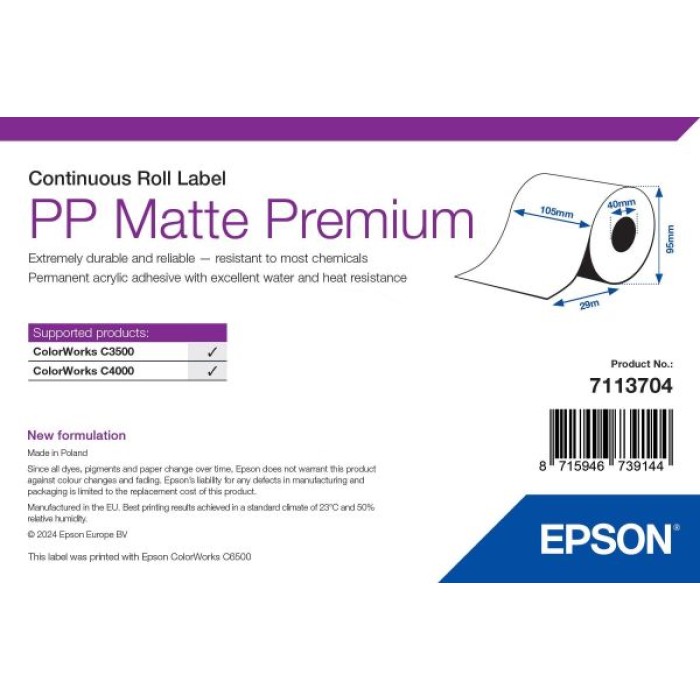 EPSON POS 7113704 ROT DI ETI.PP MATTE.CONTINUOUS ROLL.105MM X 29M
