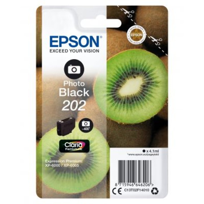 EPSON C13T02F14010 CARTUCCIA 202 - SERIE KIWI NERO PHOTO - 400P/4.1ML
