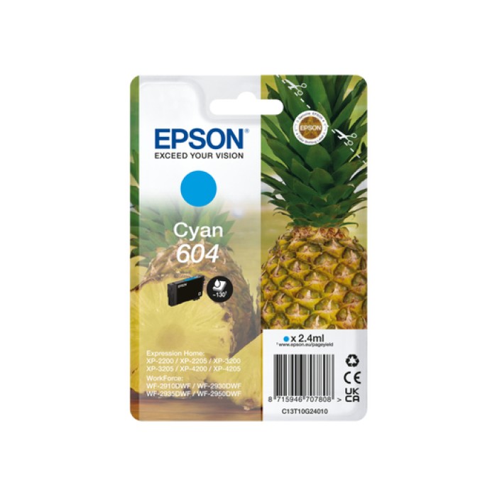 EPSON C13T10G24010 CARTUCCIA 604 - SERIE ANANAS CIANO - 130P/2.4ML