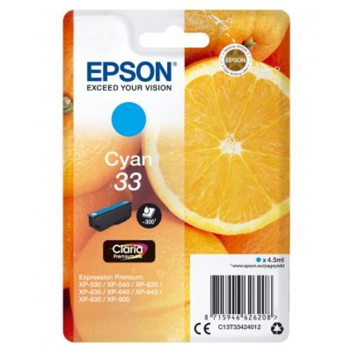 EPSON C13T33424012 CARTUCCIA 33 - SERIE ARANCE - CIANO 4.5 ML