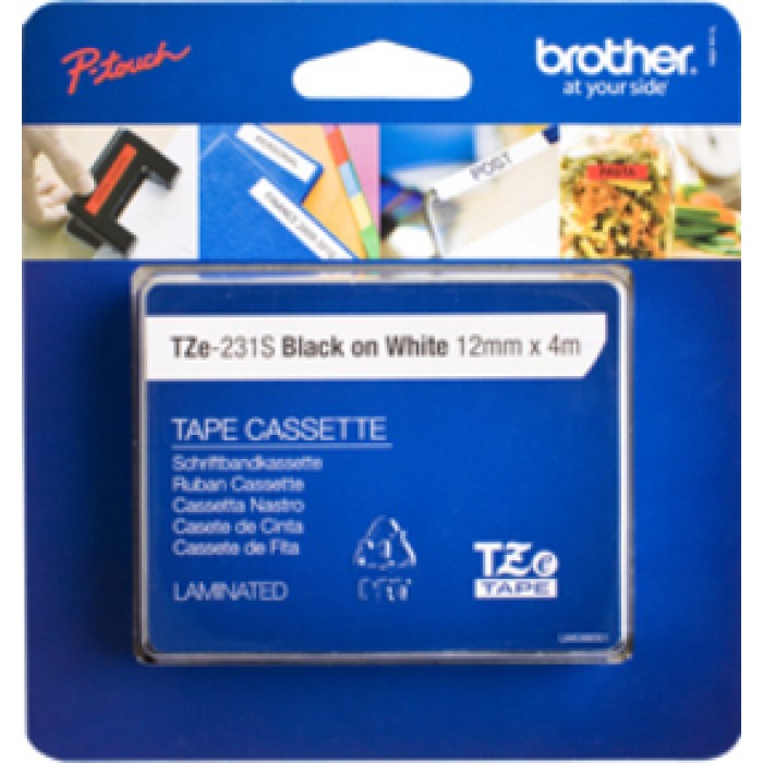 BROTHER TZE231S2 TZE231S2 12MM BLACK ON WHITE TAPE(4M)