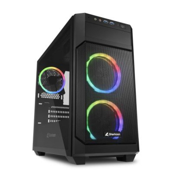 SHARKOON V1000 RGB MINI-ATX. 2XU3. 3X120 ARGB. FINESTRA LAT. VETRO