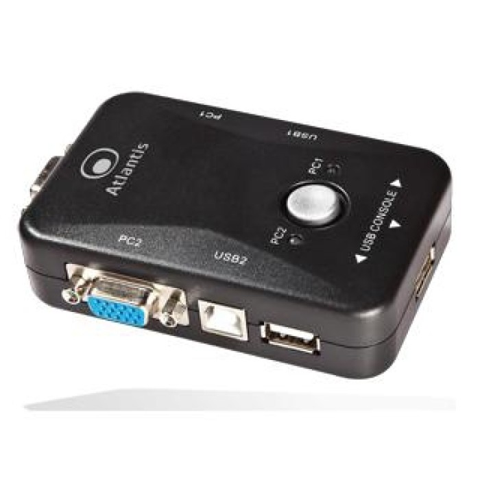 KVM SWITCH USB ATLANTIS P021-MT200-U 2P - Supporto mouse e tast. Interr. x cambio contr. - 2 cavi coll. a PC -
