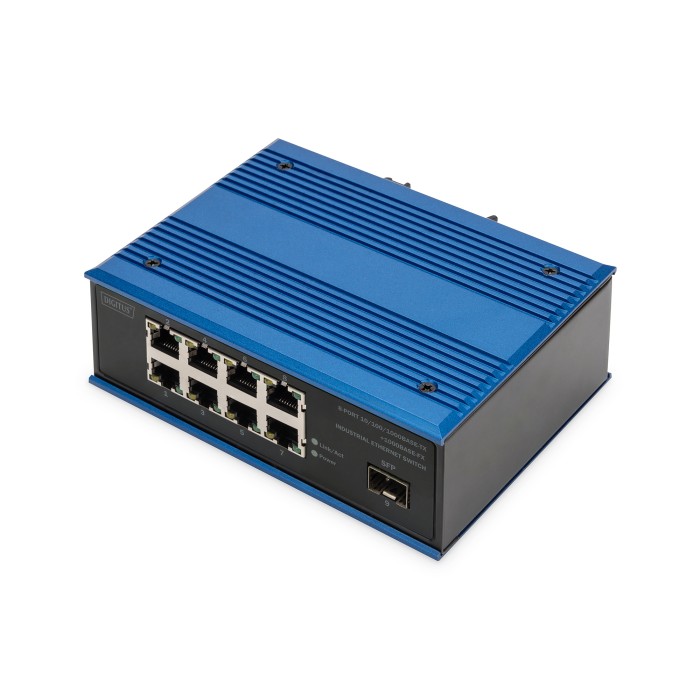 DIGITUS Switch di rete Gigabit Ethernet a 8 porte, industriale, non gestito, 1 collegamento SFP
