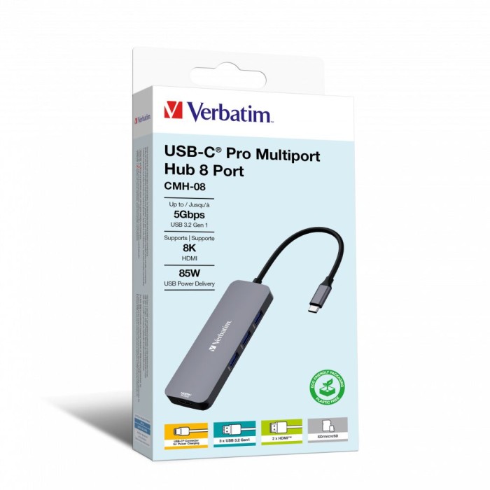 VERBATIM 32151 USB-C PRO MULTIPORT HUB 8 PORT CMH-08